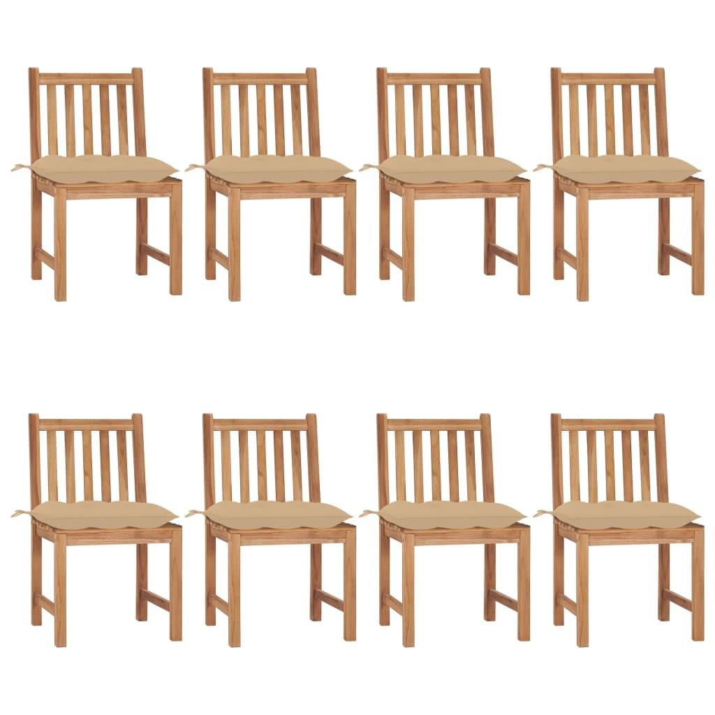 Havestole 8 stk. med hynder i massivt teaktræ - beige
