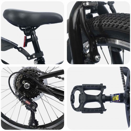 Børnecykel 20 tommer 6-Speed til børn i alderen 6-11 år Sort