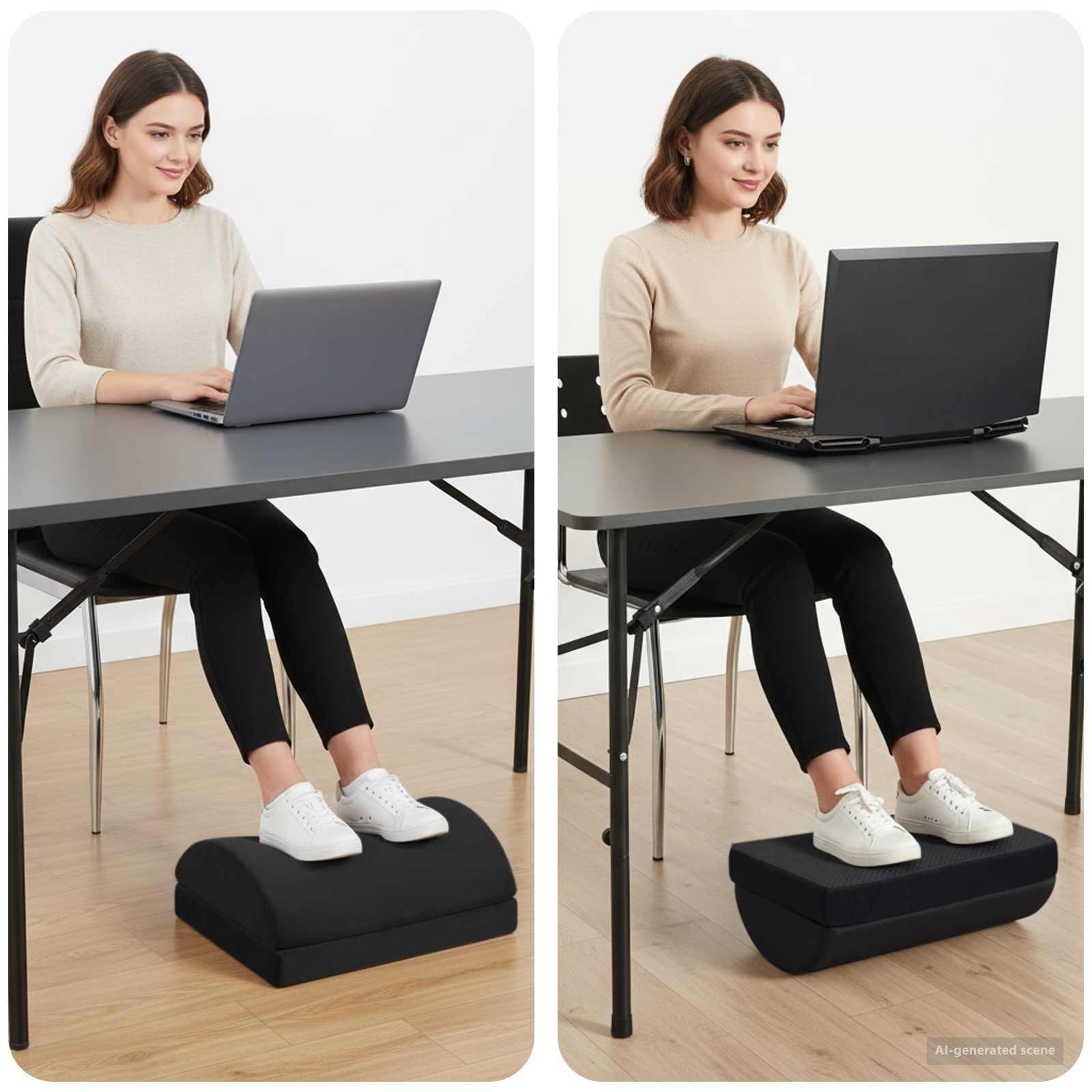 Fodstøttepude i fløjl - sort 44 × 29 × 17 cm, fast PU-skum