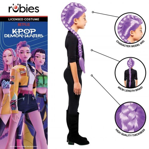 Rubies Kpop Rumi paryk til børn - lilla fletning