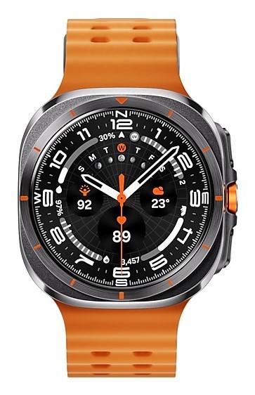 Samsung Galaxy Watch Ultra 47 mm – 1,5" Super AMOLED, 4G/eSIM, GPS – Grå titanium med orange rem billede