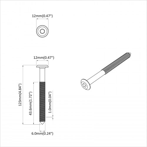 Møbelskruer 2 stk Sølv M6 x 120 mm Stål