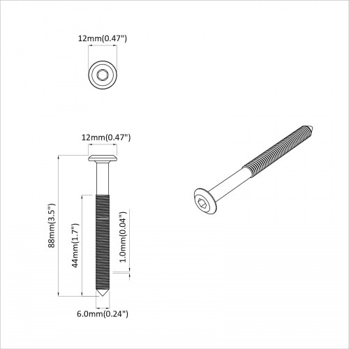 Møbelskruer 2 stk Sølv M6 x 85 mm Stål