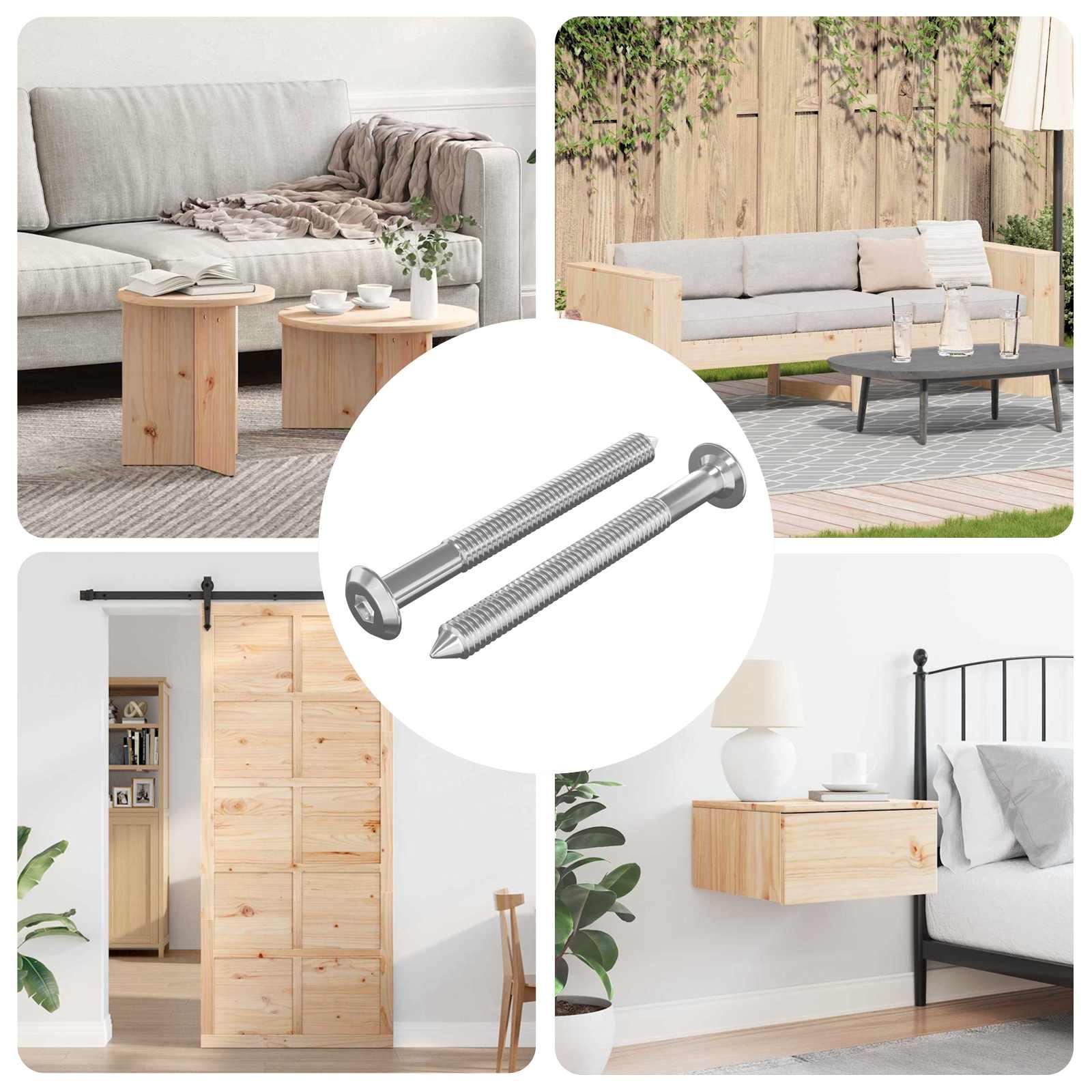 Møbelskruer 2 stk Sølv M6 x 60 mm Stål