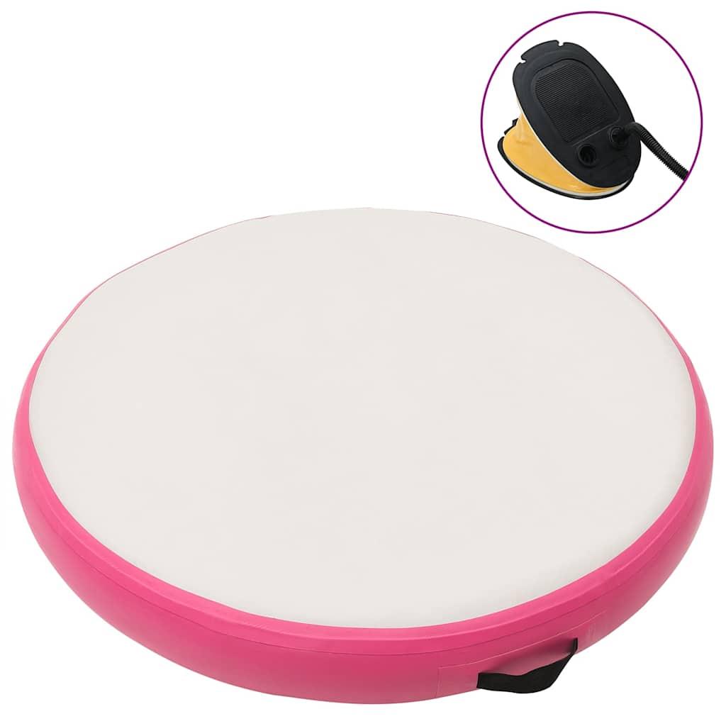oppustelig gymnastikmåtte med pumpe 100x100x20 cm PVC lyserød