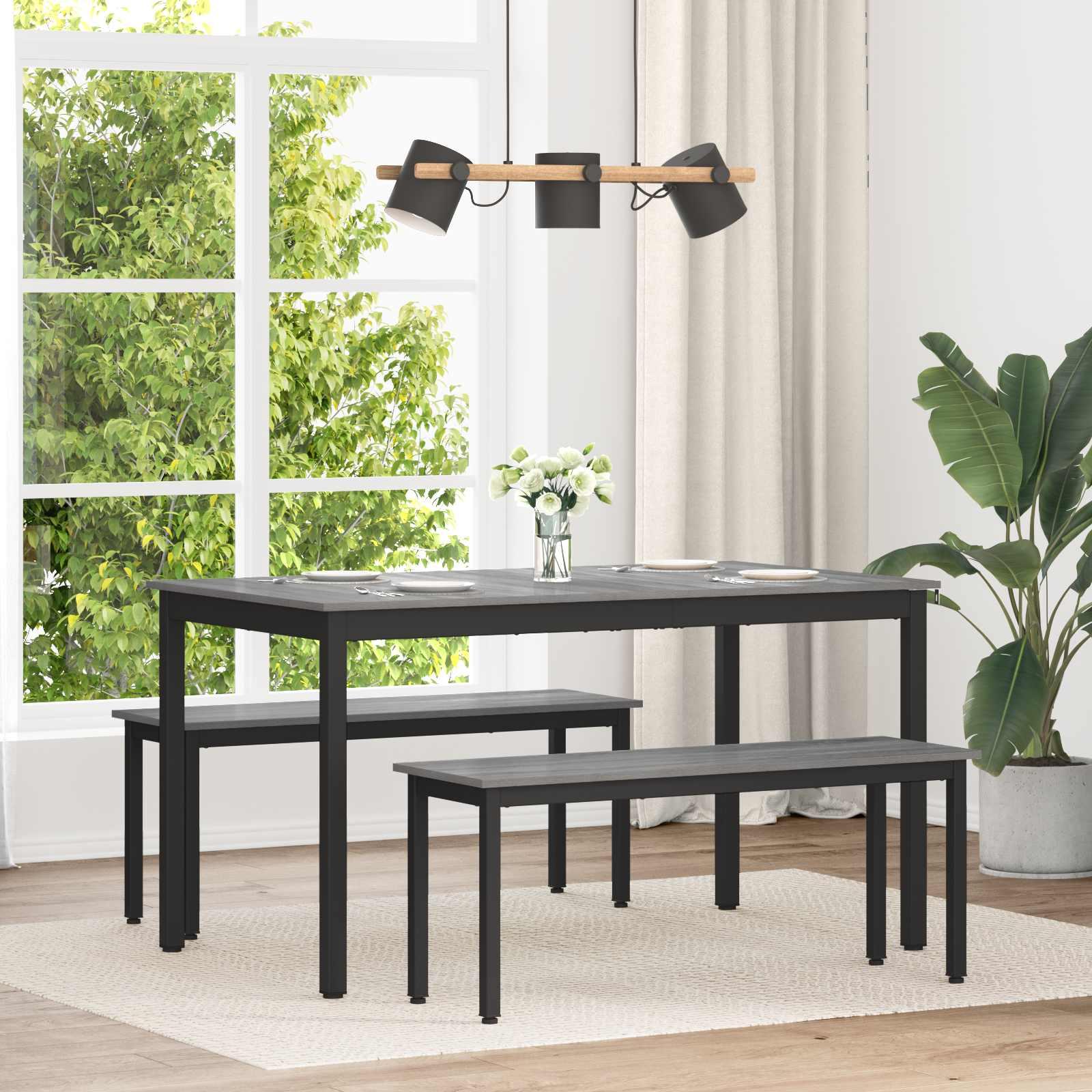 Spisebord 140 × 80 × 75 cm - rektangulært med sort metalramme