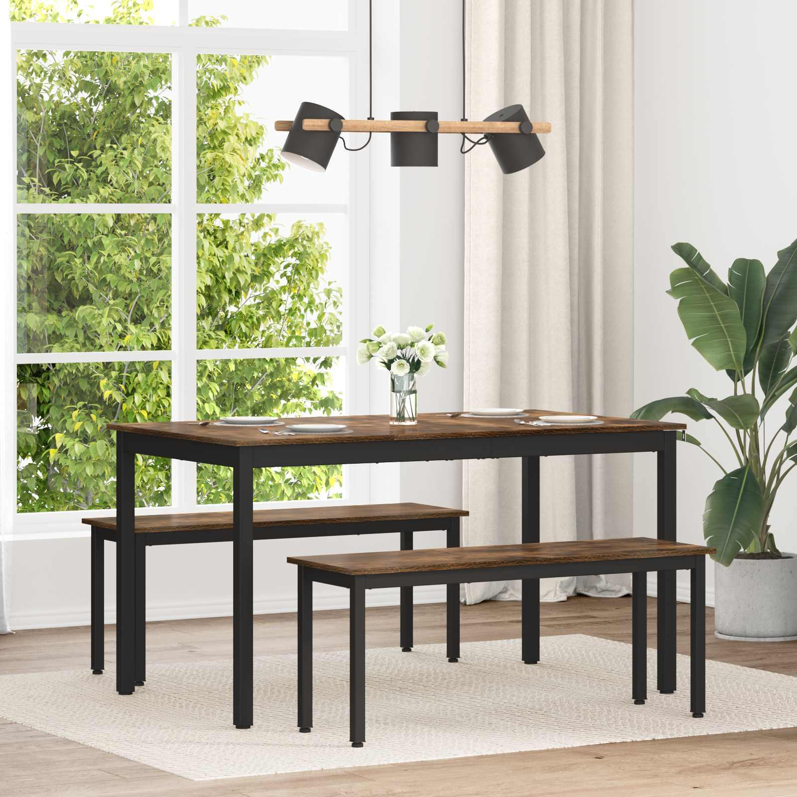Spisebord 140 × 80 × 75 cm - rektangulært med sort metalramme