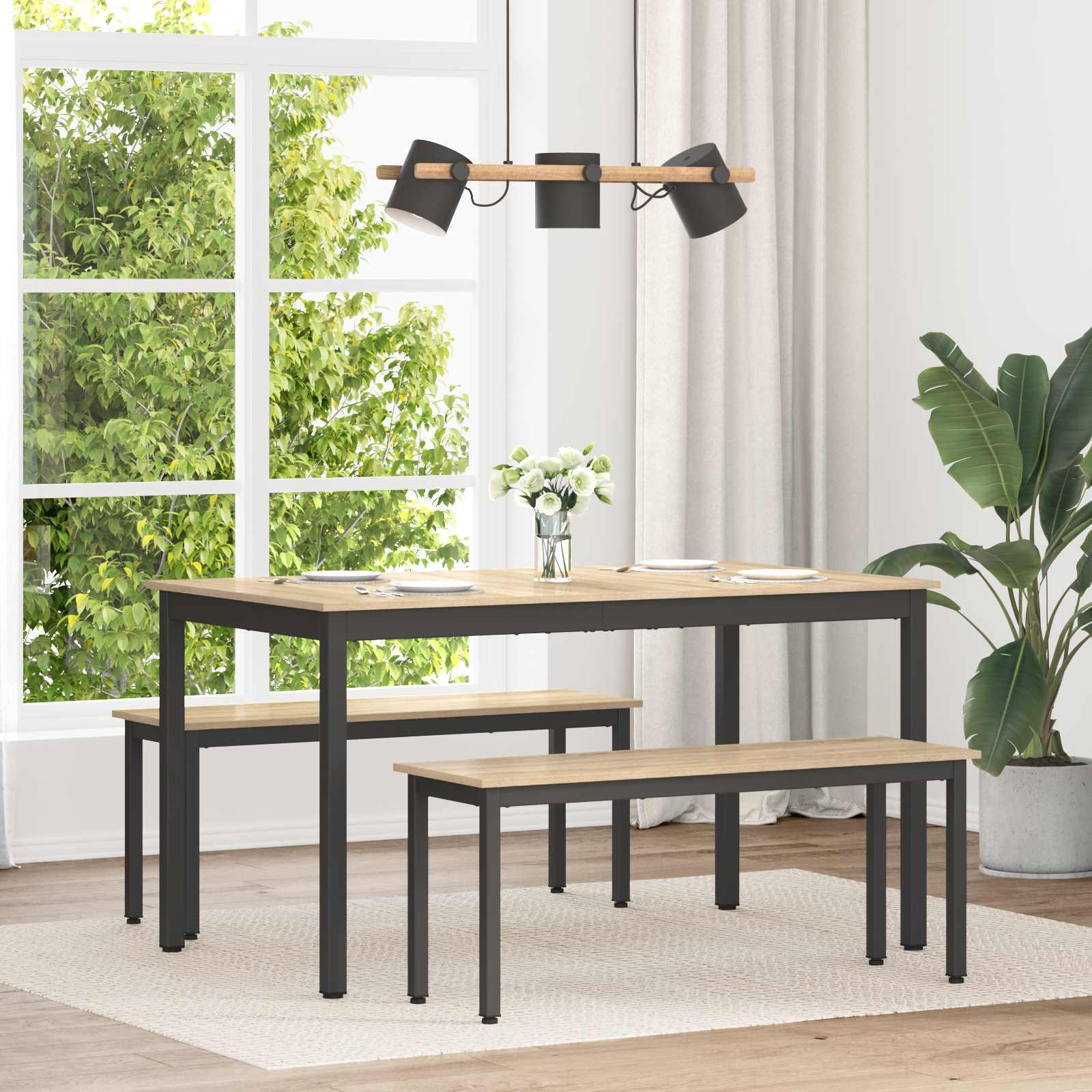 Spisebord 140 × 80 × 75 cm - rektangulært med sort metalramme