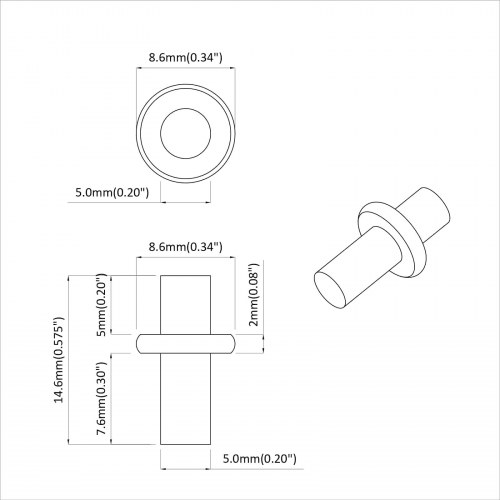 Hylde Peg Ensfarvet 2 stk Sølv 8,6 x 8,6 x 14,6 mm Stål