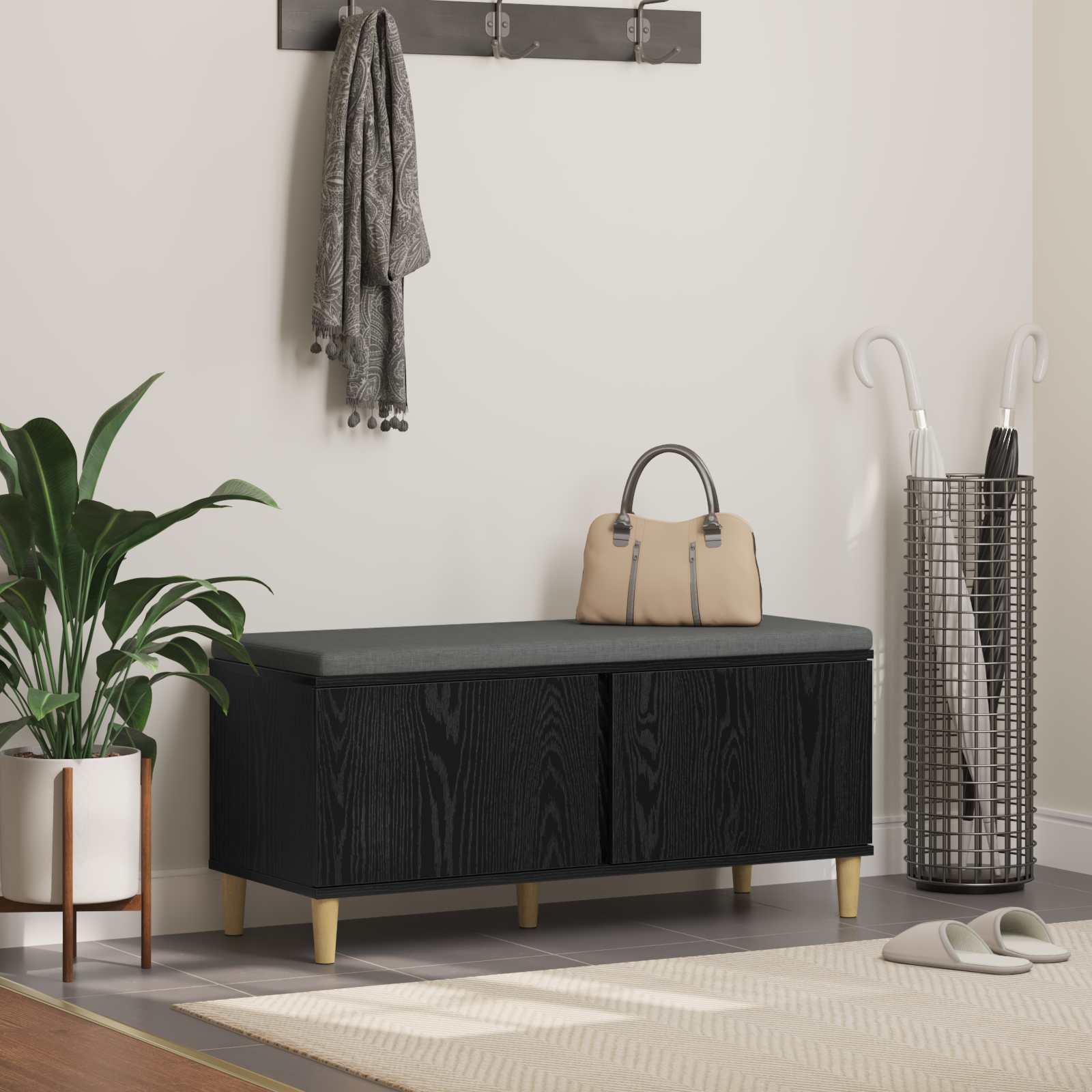 Hallbænk med pude med opbevaring Sort eg 60 x 38 x 46 cm