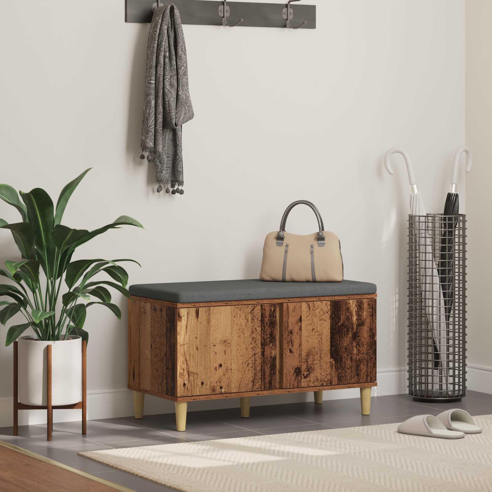 Hallbænk med pude med opbevaring Gammelt træ 60 x 38 x 46 cm