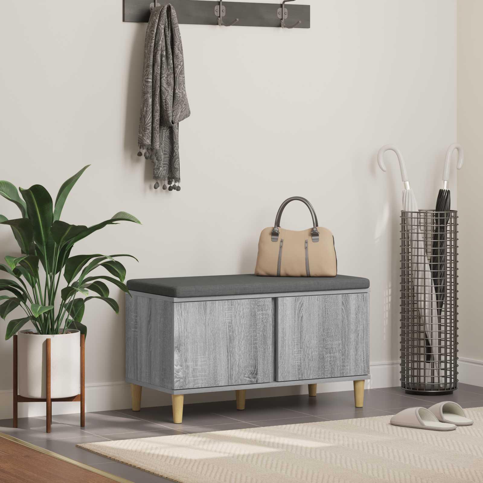 Hallbænk med pude med opbevaring Grå Sonoma 60 x 38 x 46 cm