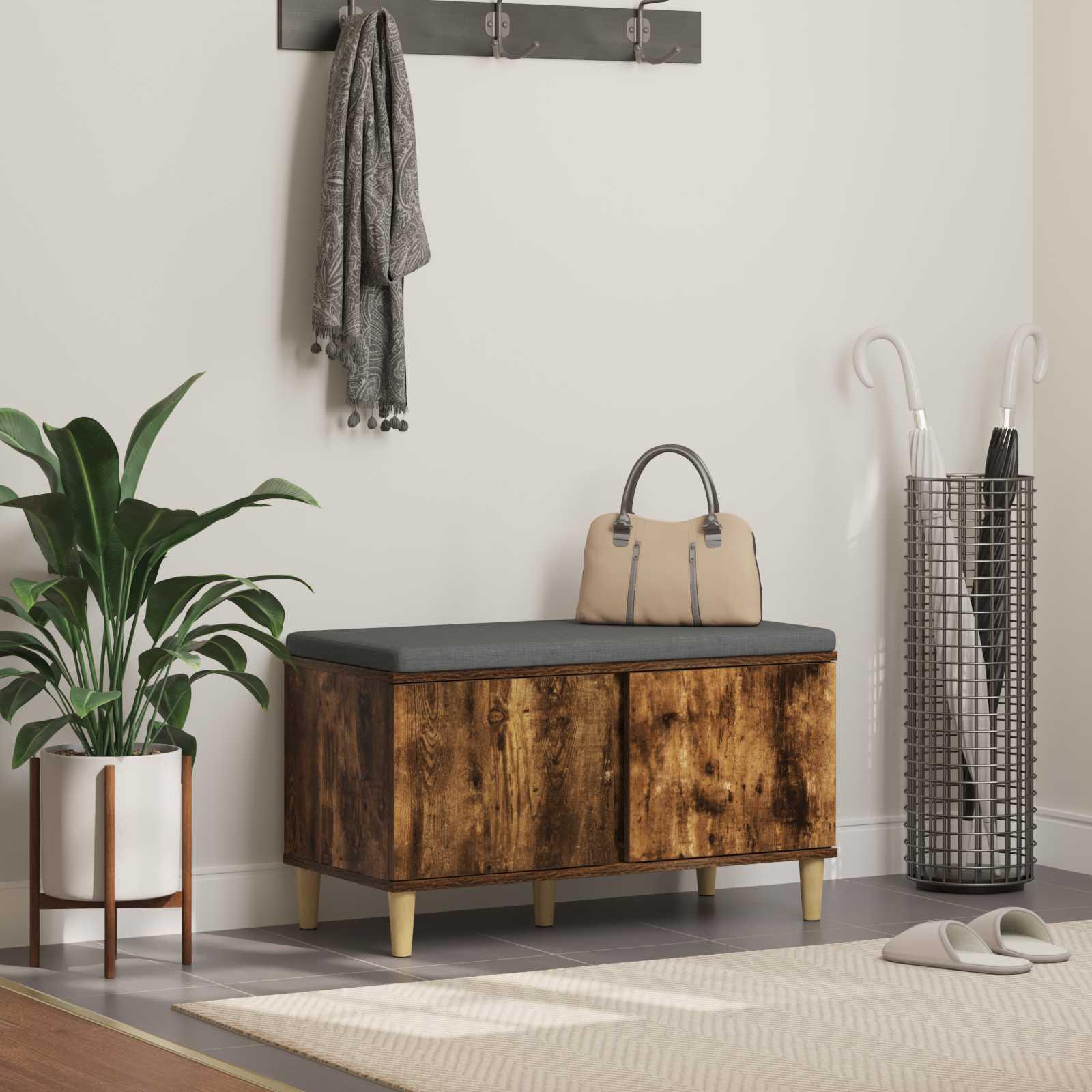 Hallbænk med pude med opbevaring Røget eg 60 x 38 x 46 cm