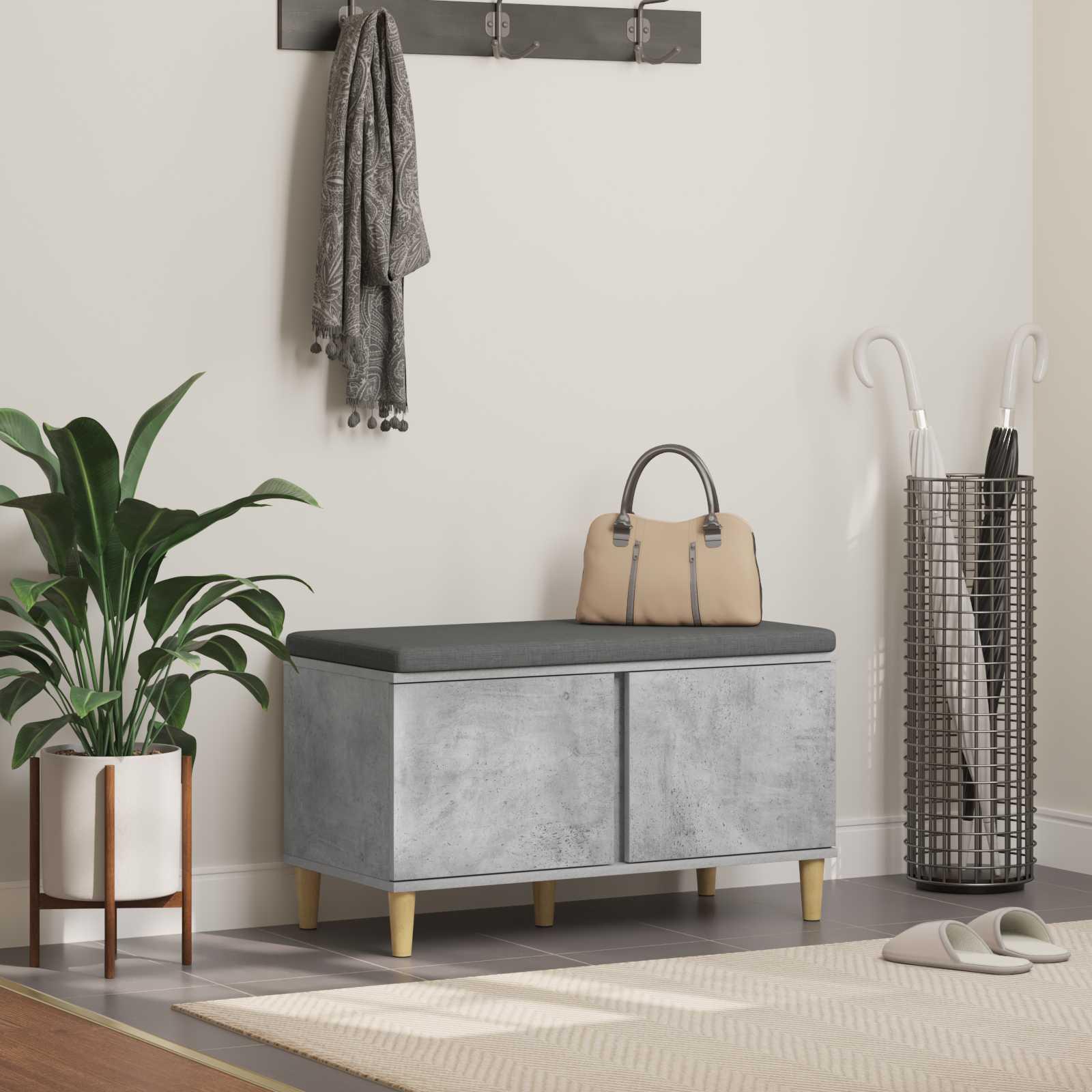 Hallbænk med pude med opbevaring Beton Grå 60 x 38 x 46 cm