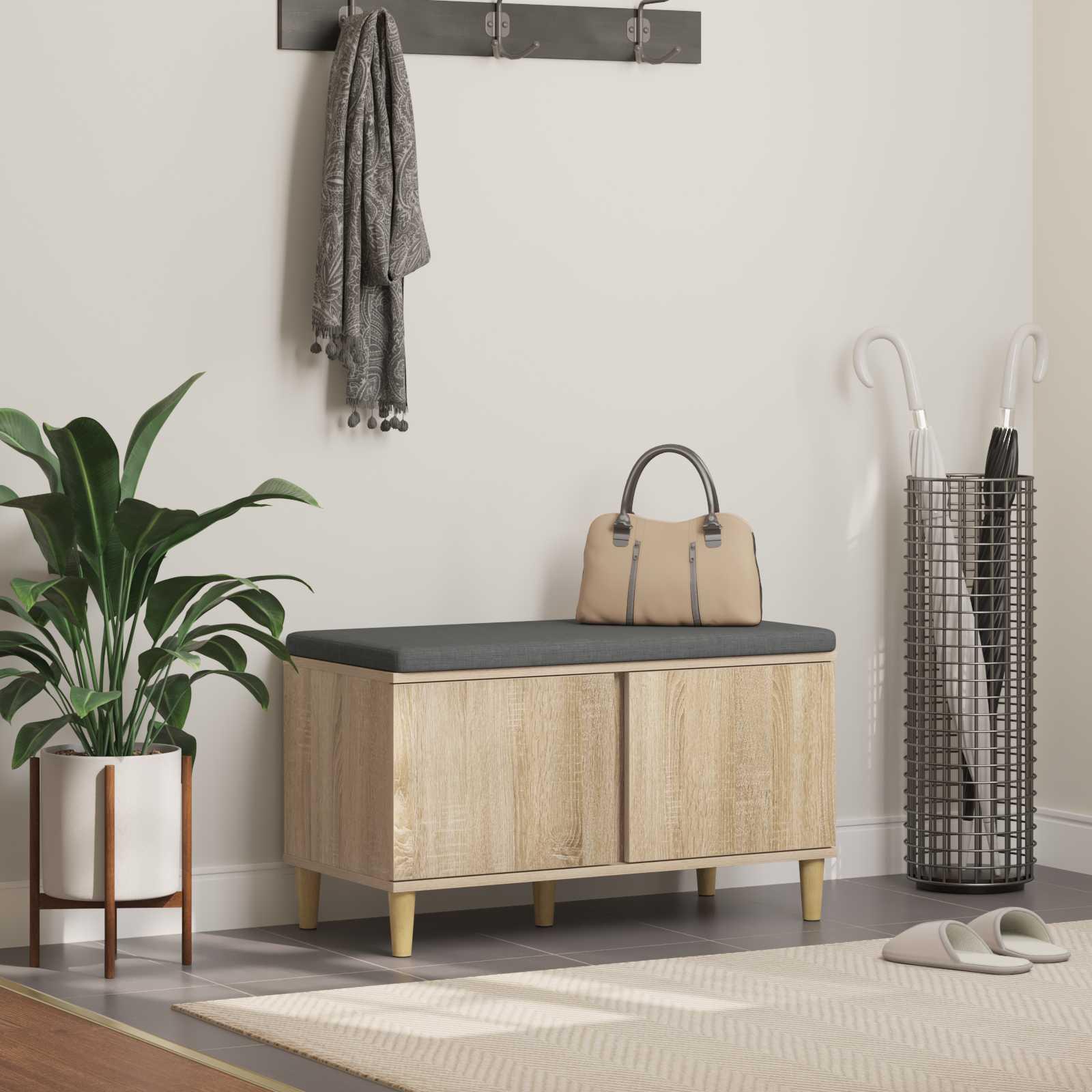 Hallbænk med dør - Sonoma eg 80×38×46 cm, kunstigt træ og stof
