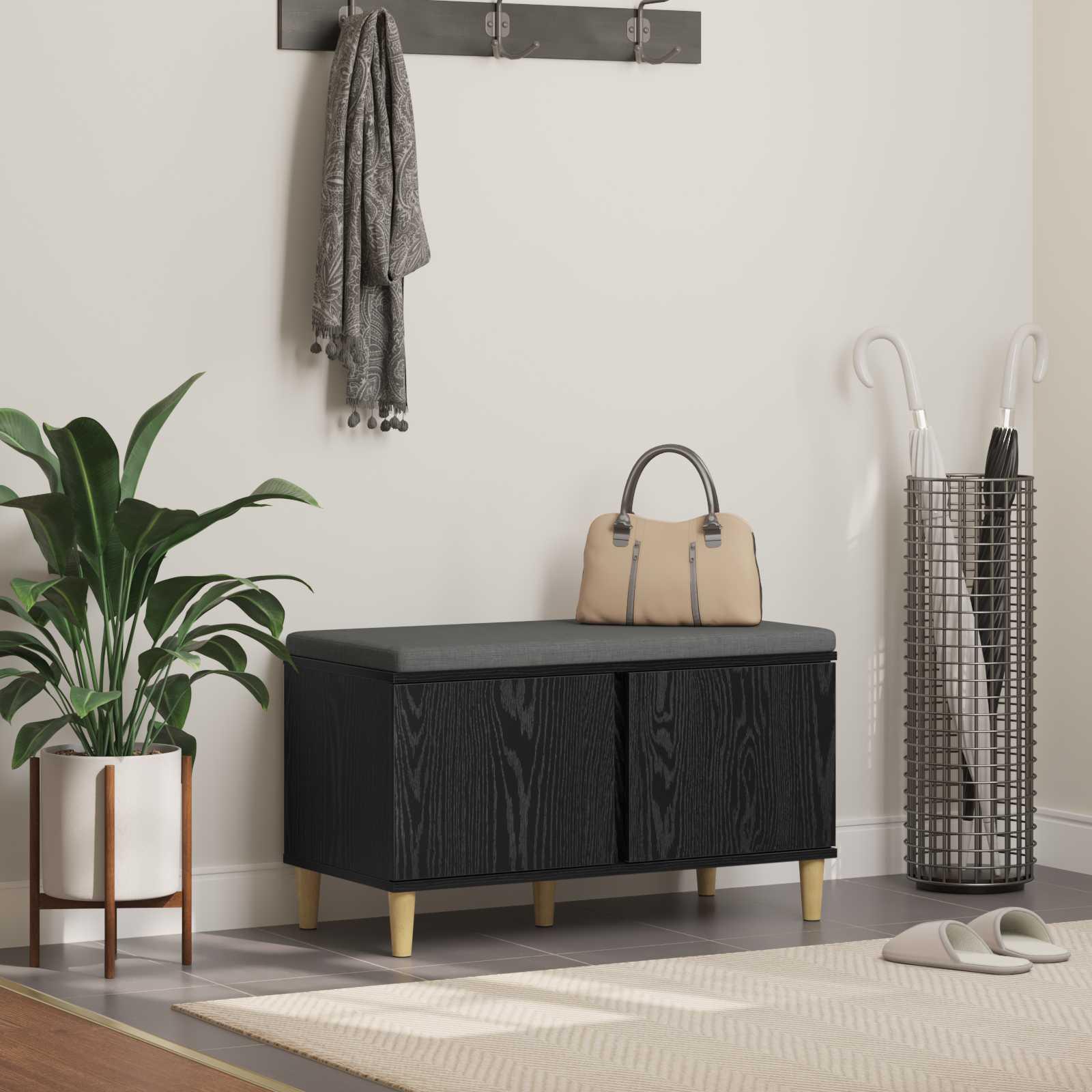 Hallbænk med pude med opbevaring Sort eg 60 x 38 x 46 cm