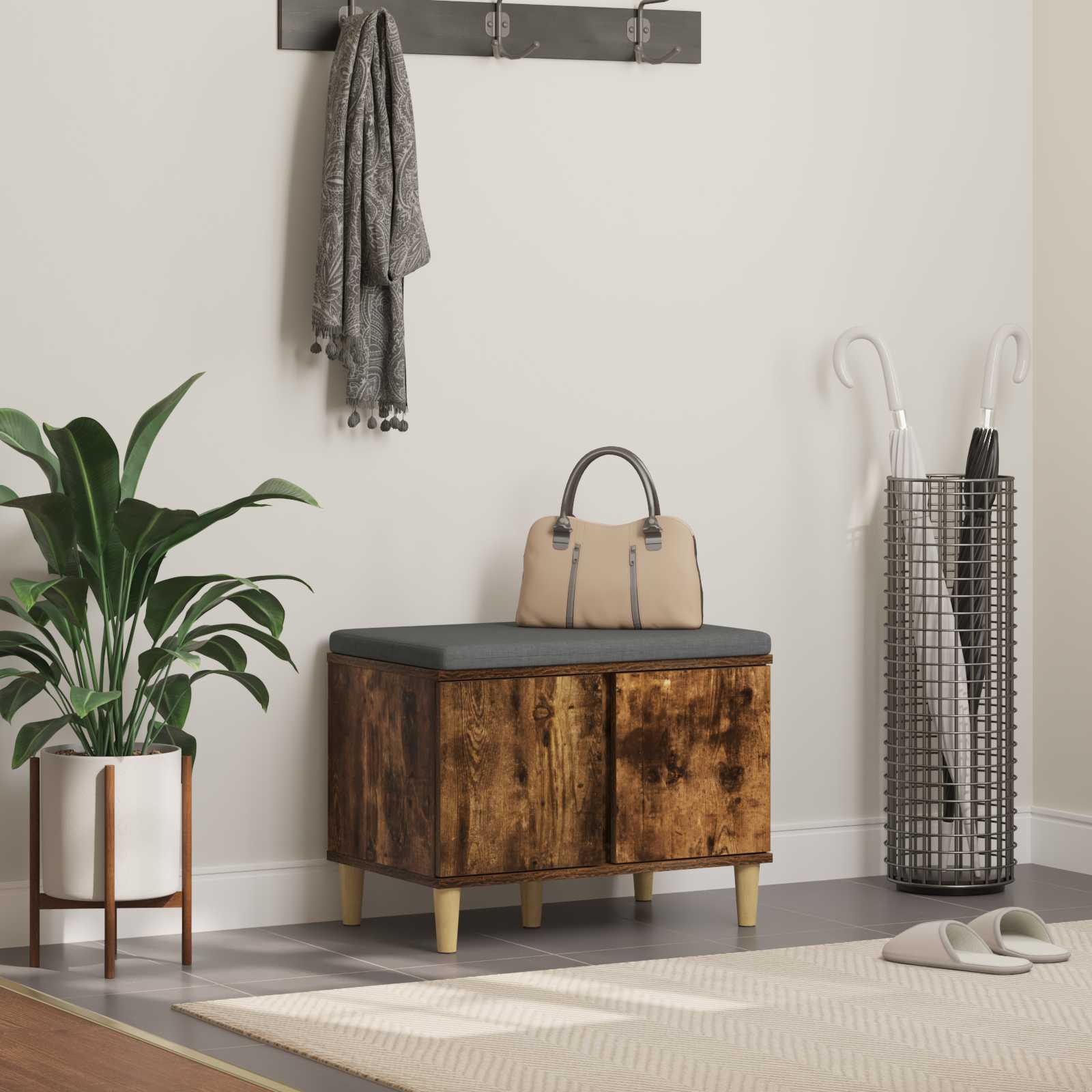 Hallbænk med pude med opbevaring Røget eg 60 x 38 x 46 cm