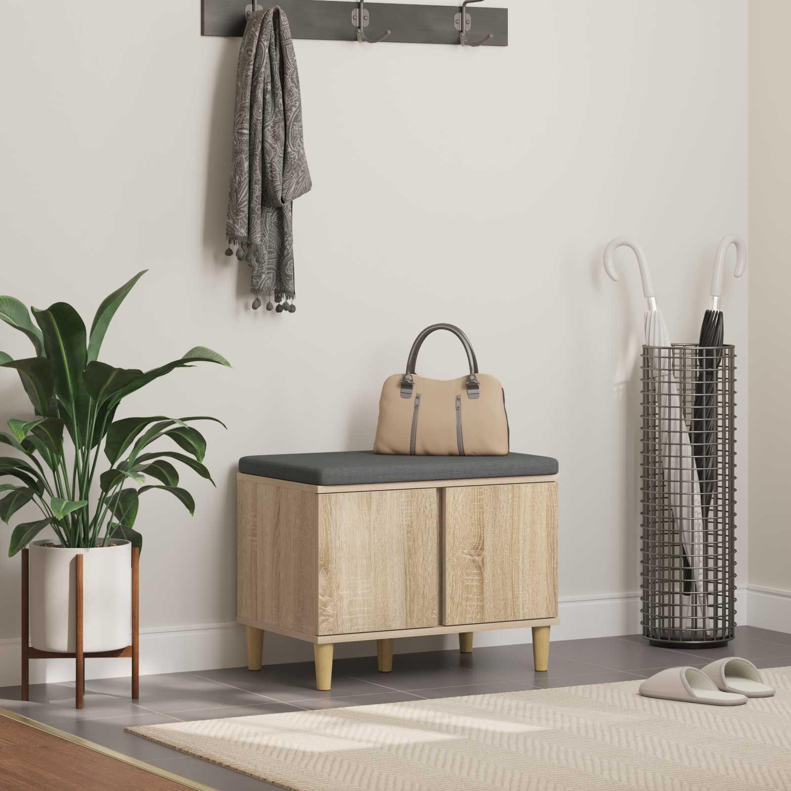 Hallbænk med dør - sonoma eg 60 × 38 × 46 cm, kunstigt træ og stof