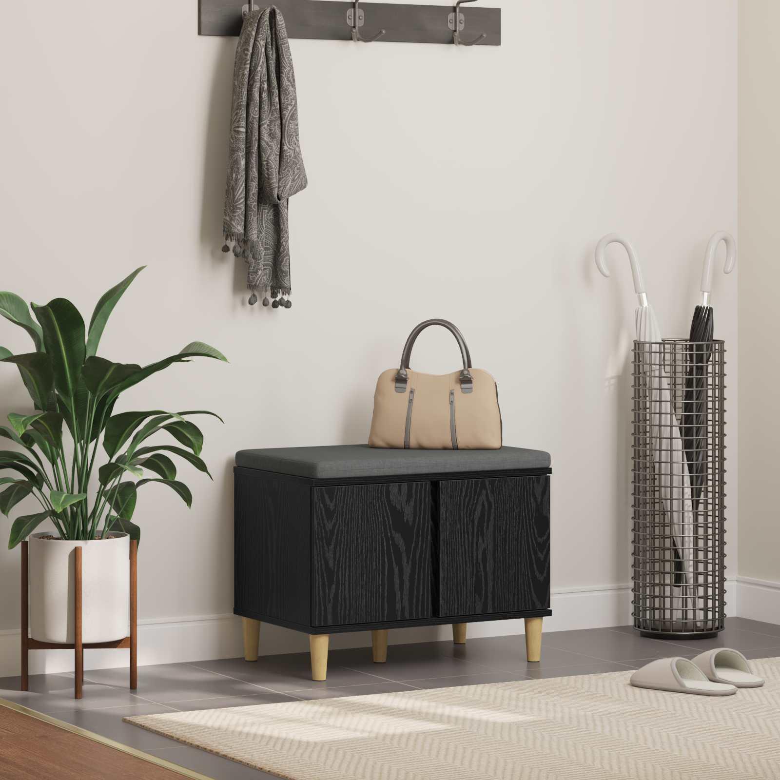 Hallbænk med pude med opbevaring Sort eg 60 x 38 x 46 cm