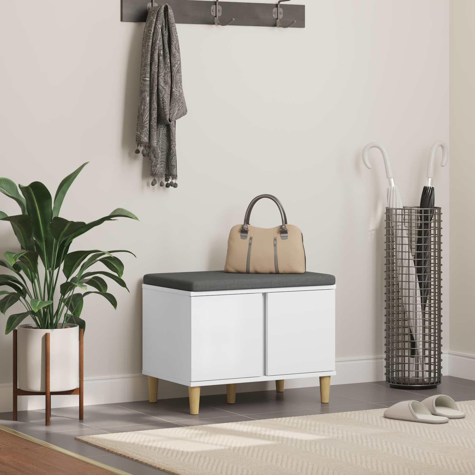 Hallbænk med pude med opbevaring med dør Hvid 60 x 38 x 46 cm