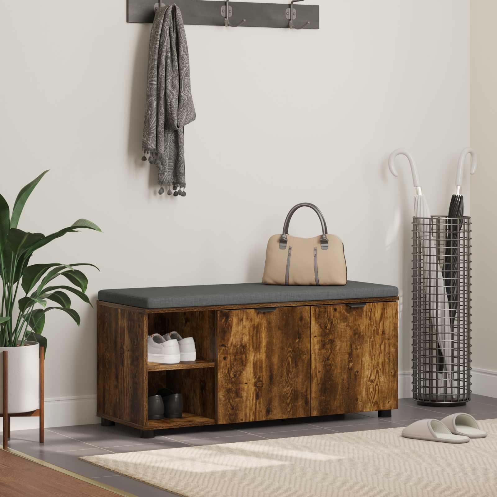 Hallbænk med pude Ensfarvet Røget eg 100 x 38 x 46 cm