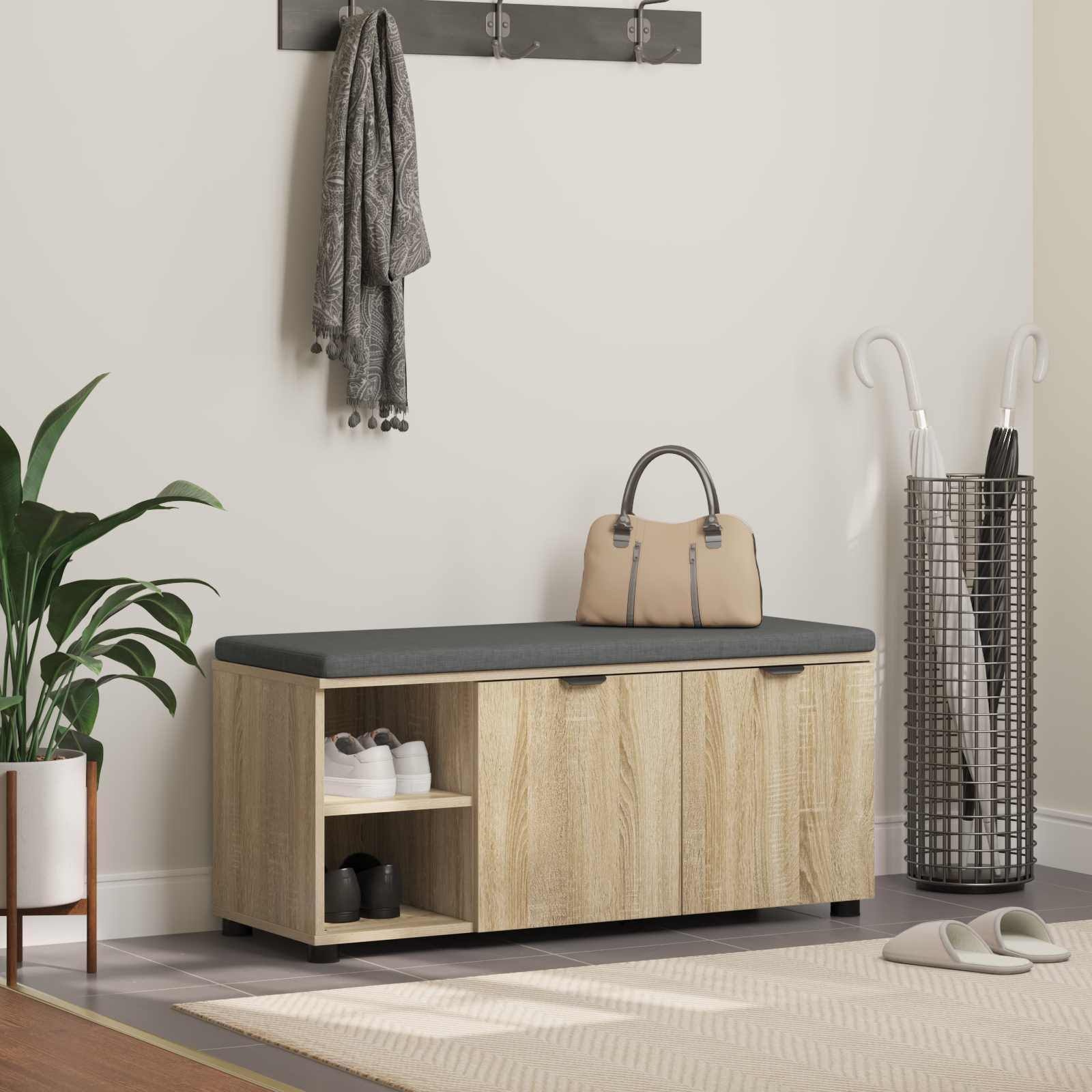 vidaXL Hallbænk Sonoma eg 100 x 38 x 46 cm Kunstigt træ og stof