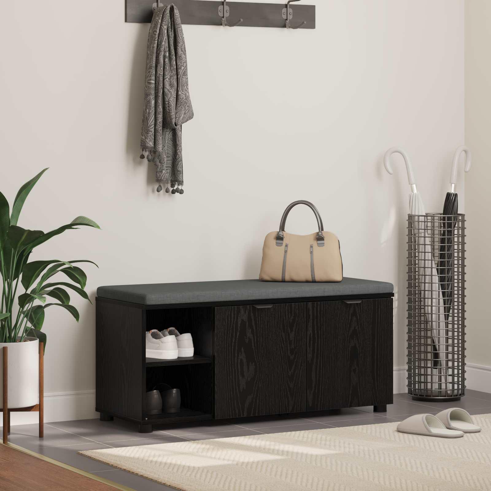 Hallbænk med pude Ensfarvet Sort eg 100 x 38 x 46 cm