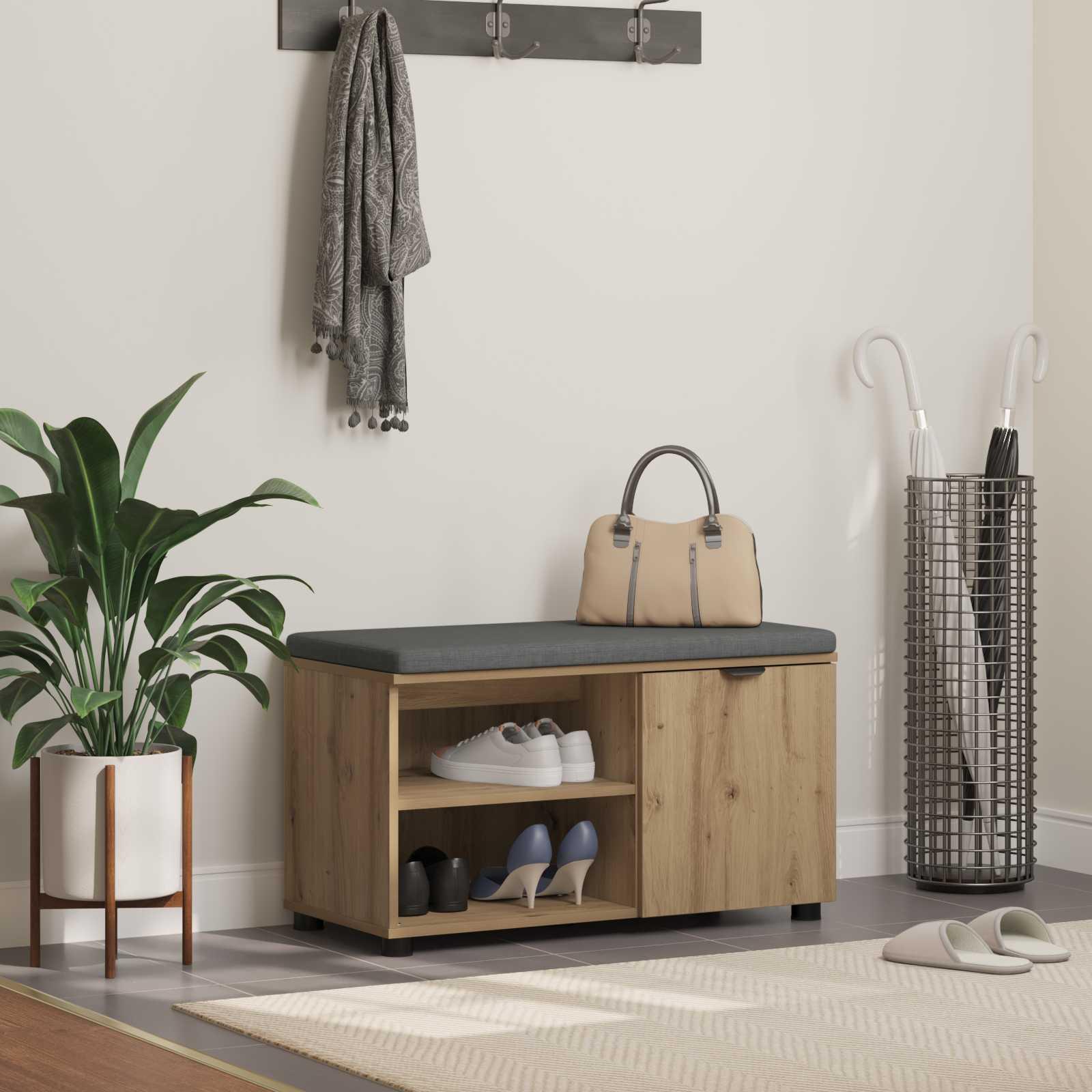 vidaXL Hallbænk Artisan Eg 80 x 38 x 46 cm Kunstigt træ og stof