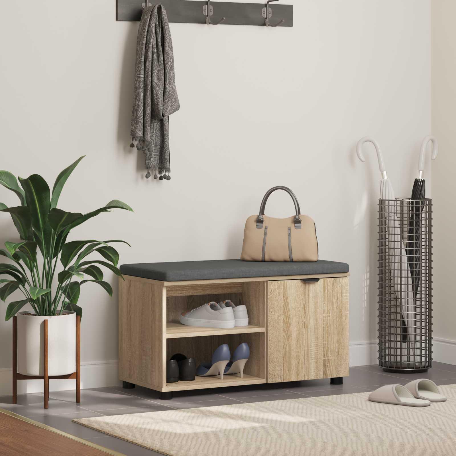 Hallbænk med pude Ensfarvet Sonoma eg 80 x 38 x 46 cm