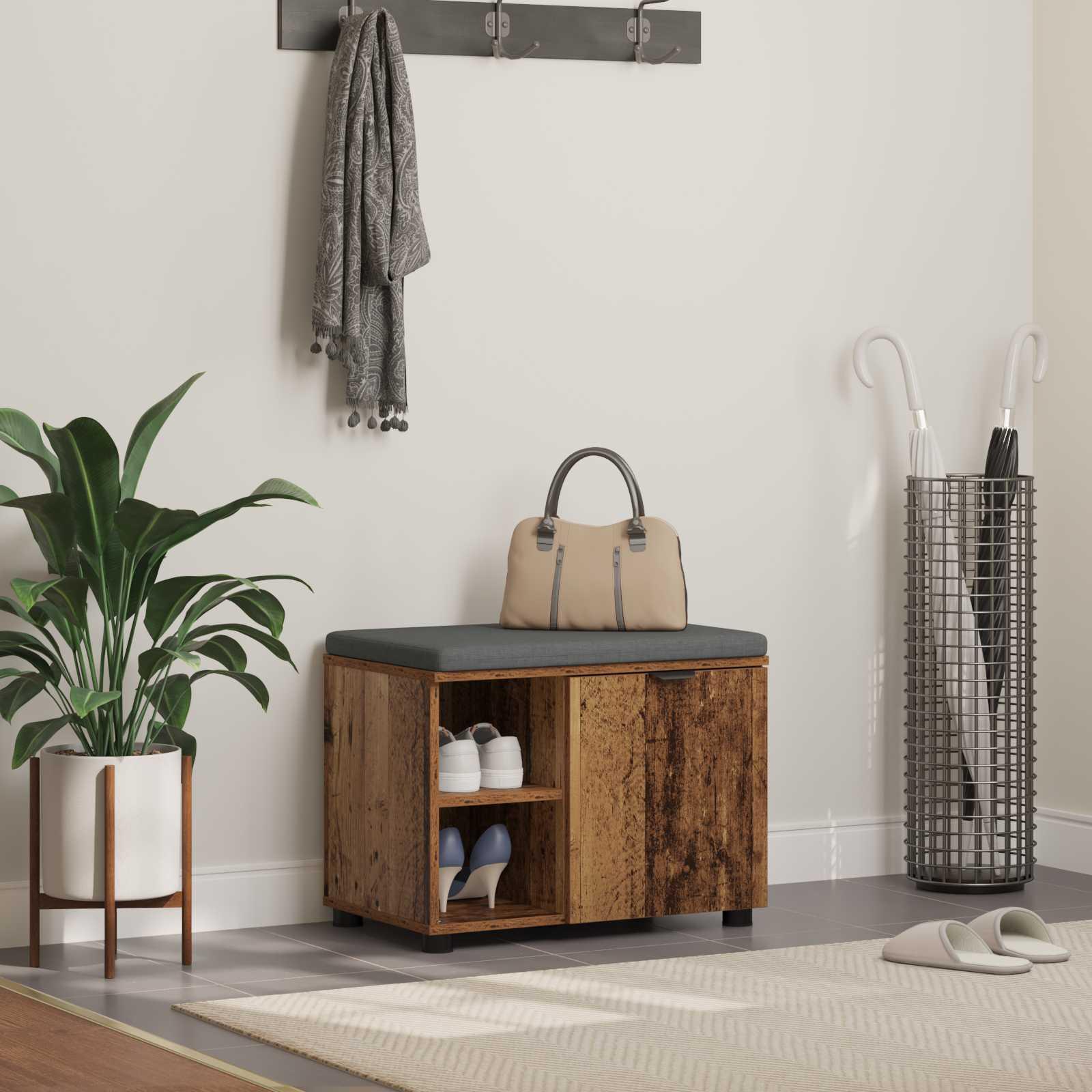 Hallbænk med pude Ensfarvet Gammelt træ 60 x 38 x 46 cm