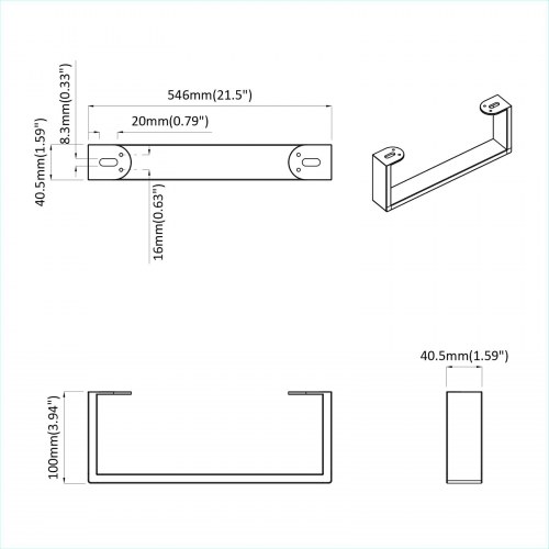 Møbelben i jern - 2 stk U-formede, sort 546 × 40,5 × 100 mm