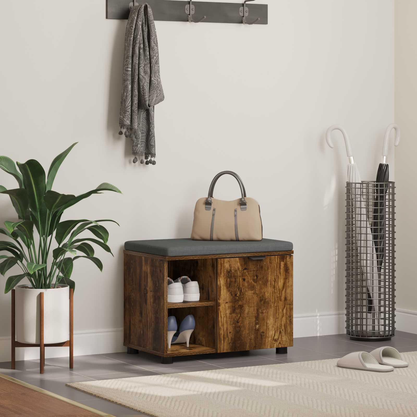 Hallbænk med pude Ensfarvet Røget eg 60 x 38 x 46 cm