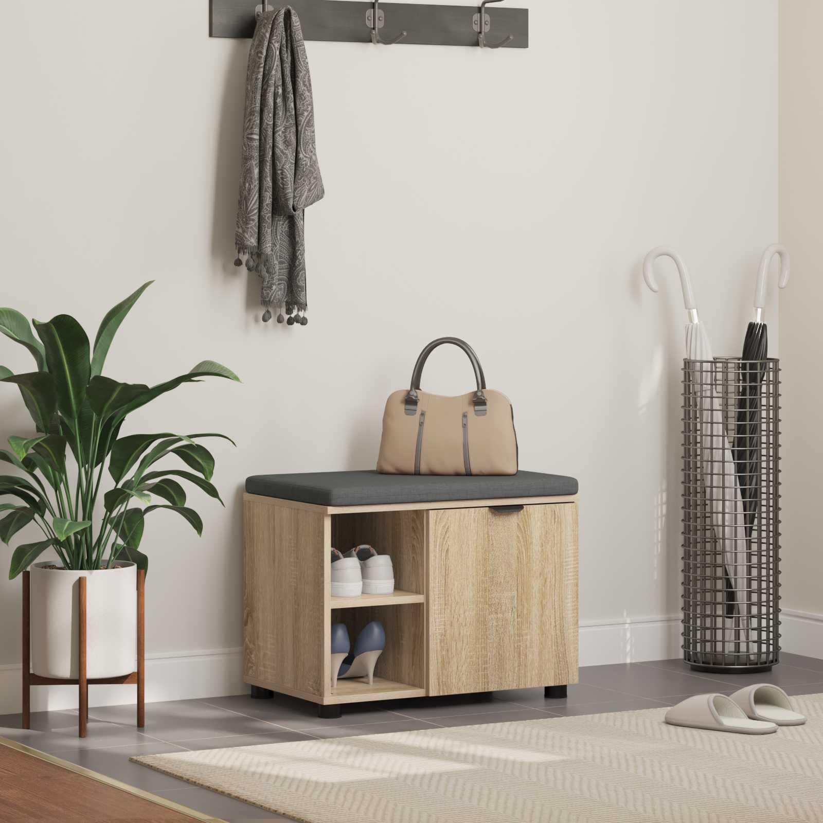 Hallbænk med pude Ensfarvet Sonoma eg 60 x 38 x 46 cm
