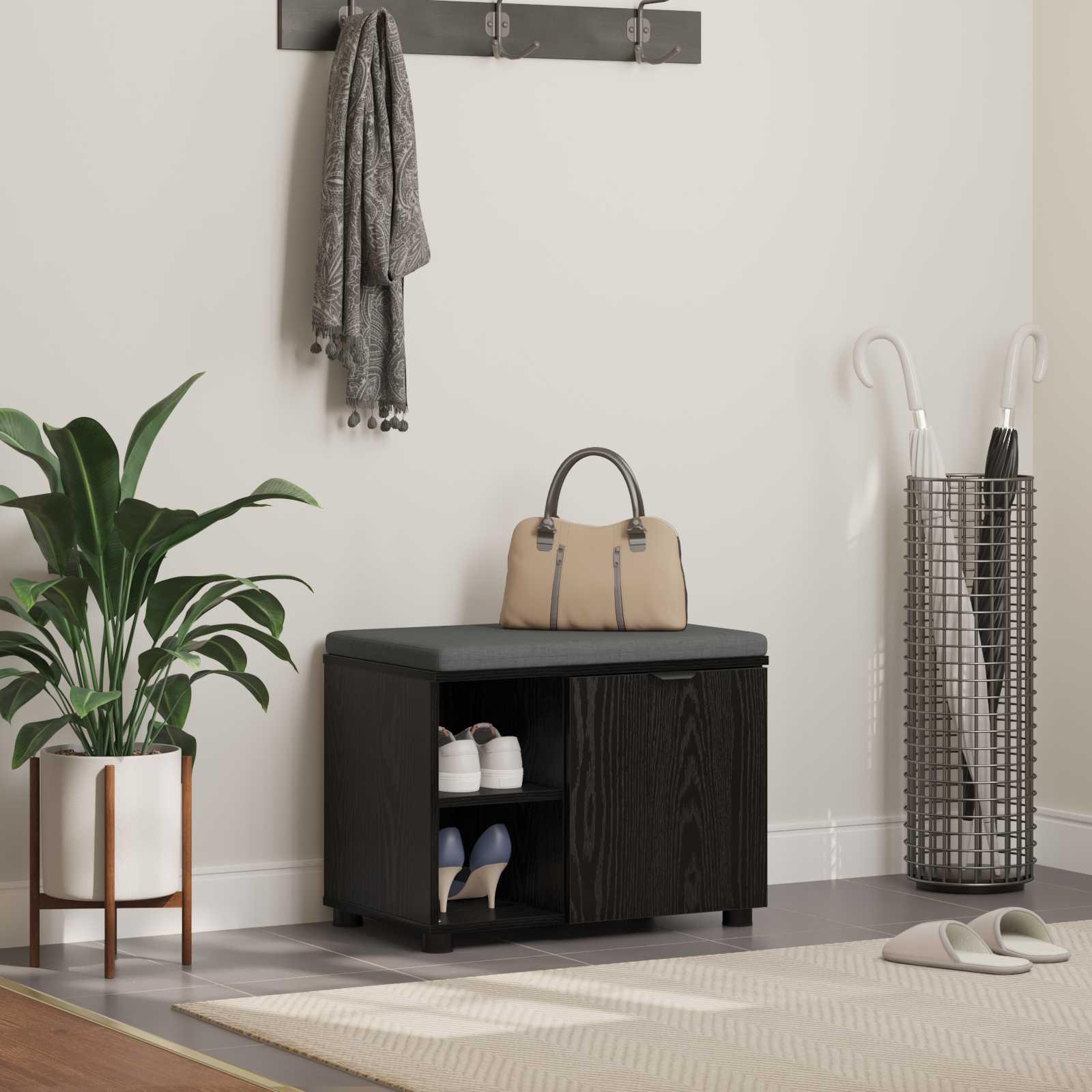 Hallbænk med pude Ensfarvet Sort eg 60 x 38 x 46 cm