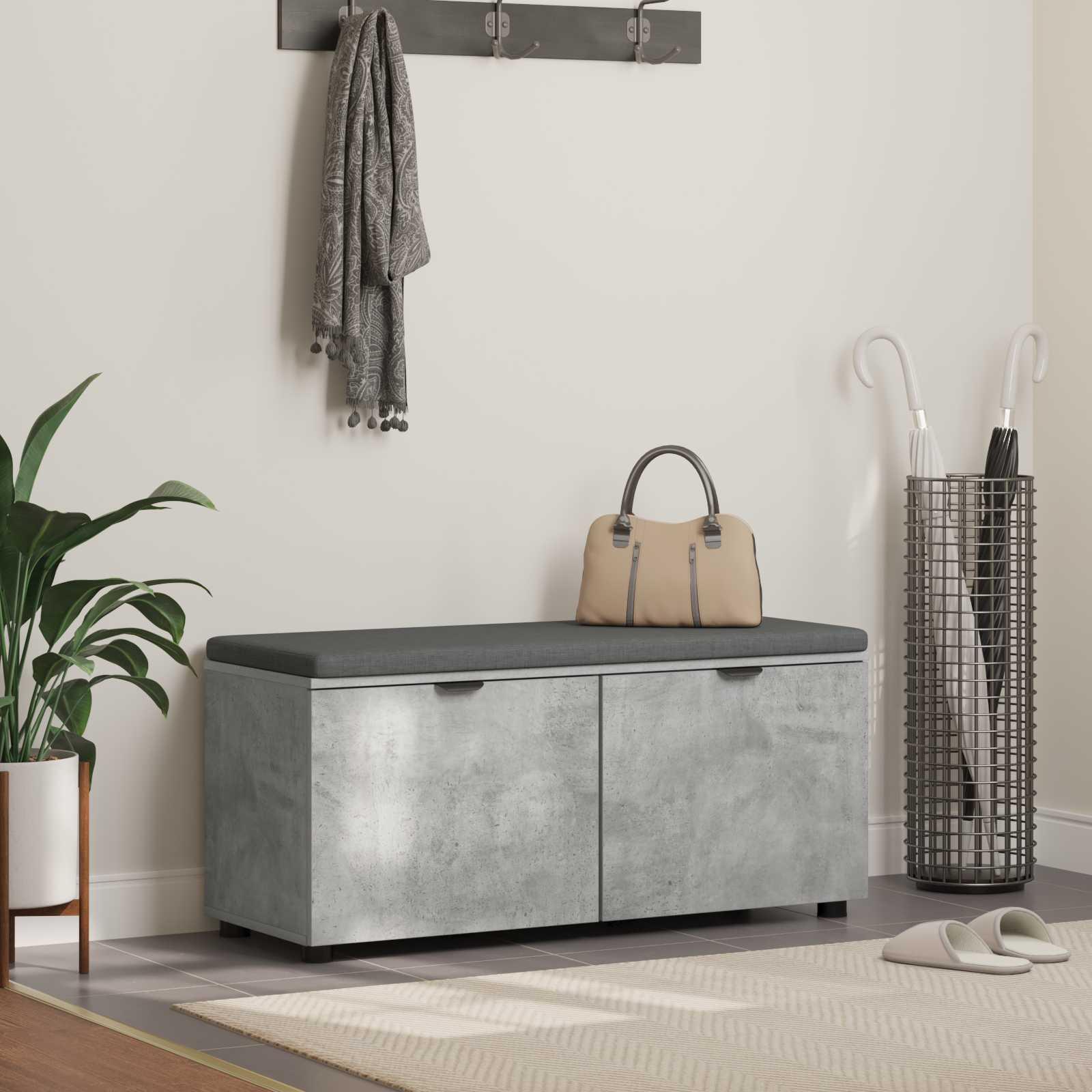 Hallbænk med pude med opbevaring Beton Grå 100 x 38 x 46 cm
