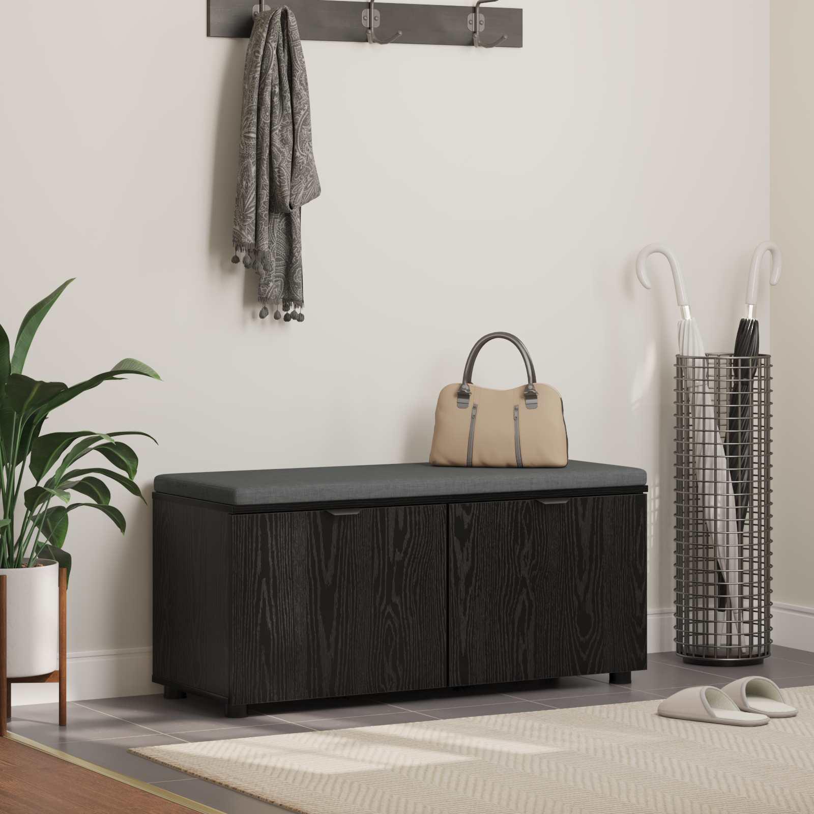 Hallbænk med pude med opbevaring Sort eg 100 x 38 x 46 cm