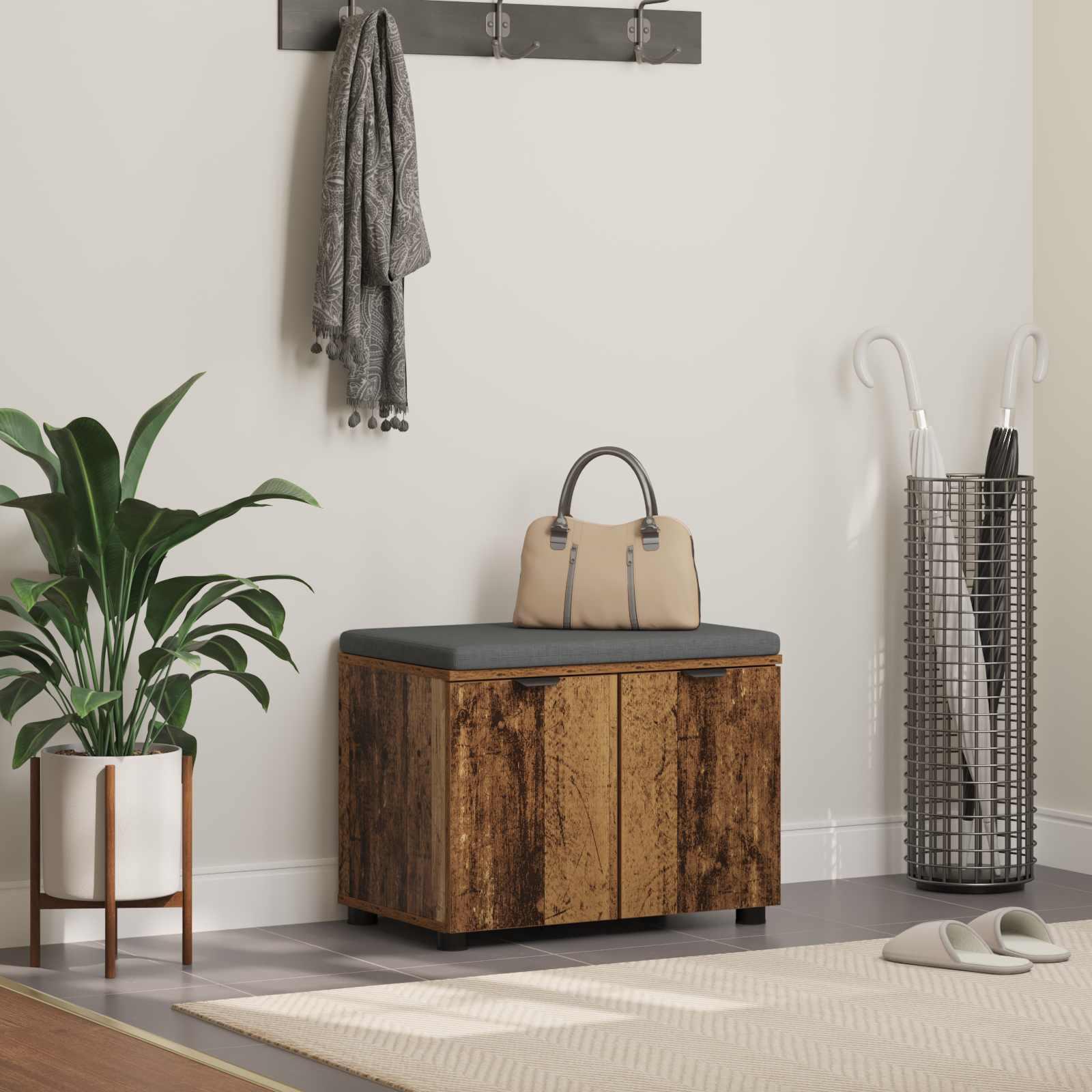 Hallbænk med pude med opbevaring Gammelt træ 60 x 38 x 46 cm