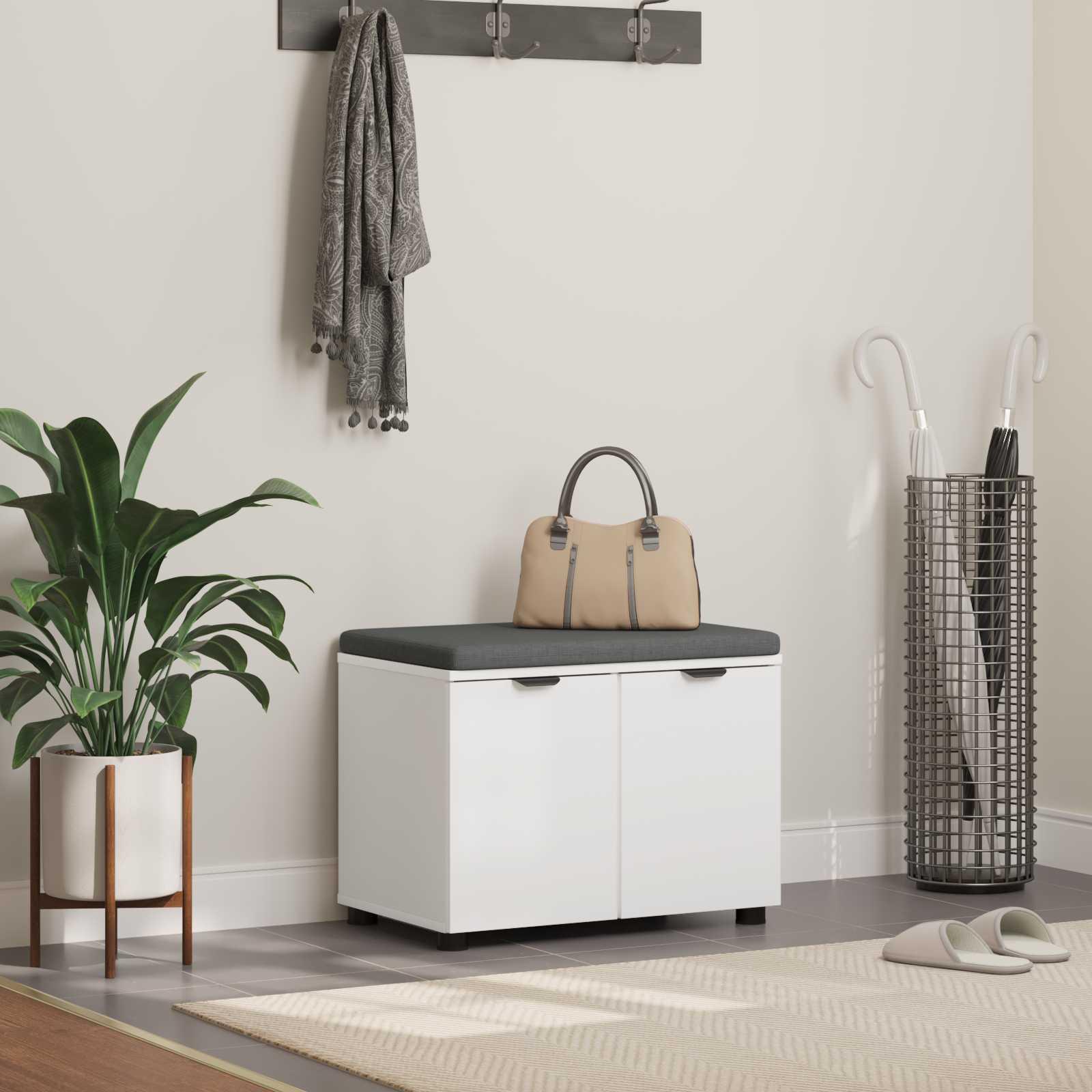 vidaXL Hallbænk med pude Hvid 60 x 38 x 46 cm Kunstigt træ og stof