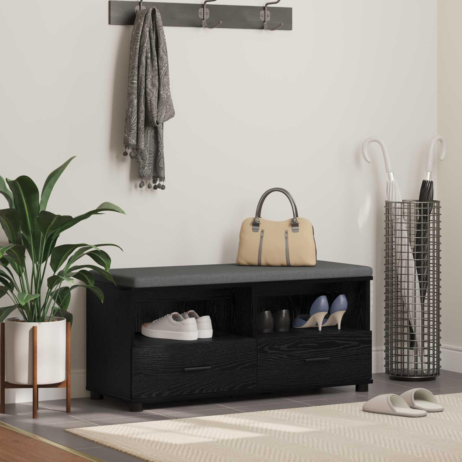Hallbænk Sort eg 100 x 38 x 46 cm Partikelplade og Polsterstof