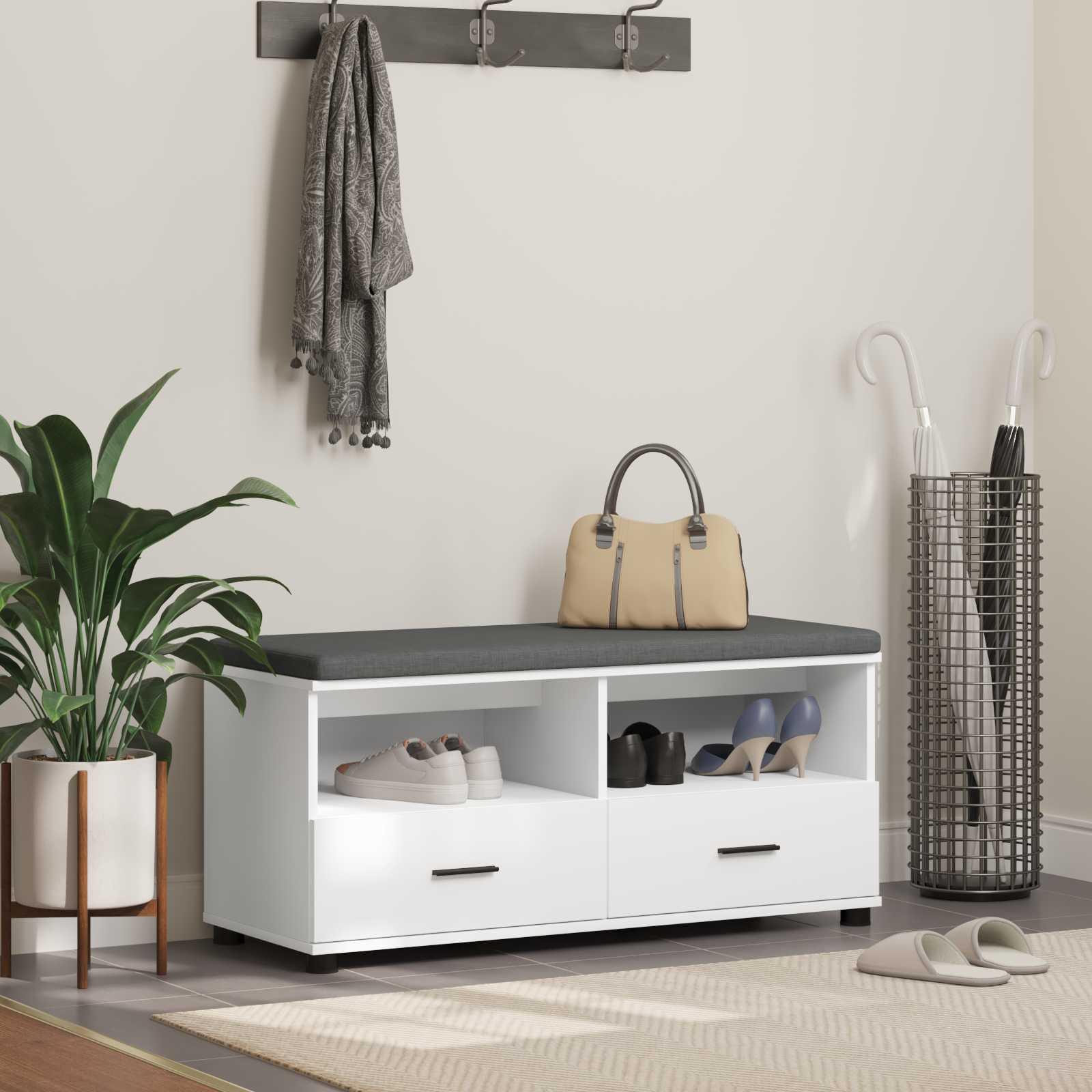 Hallbænk Hvid 100 x 38 x 46 cm Partikelplade og Polsterstof