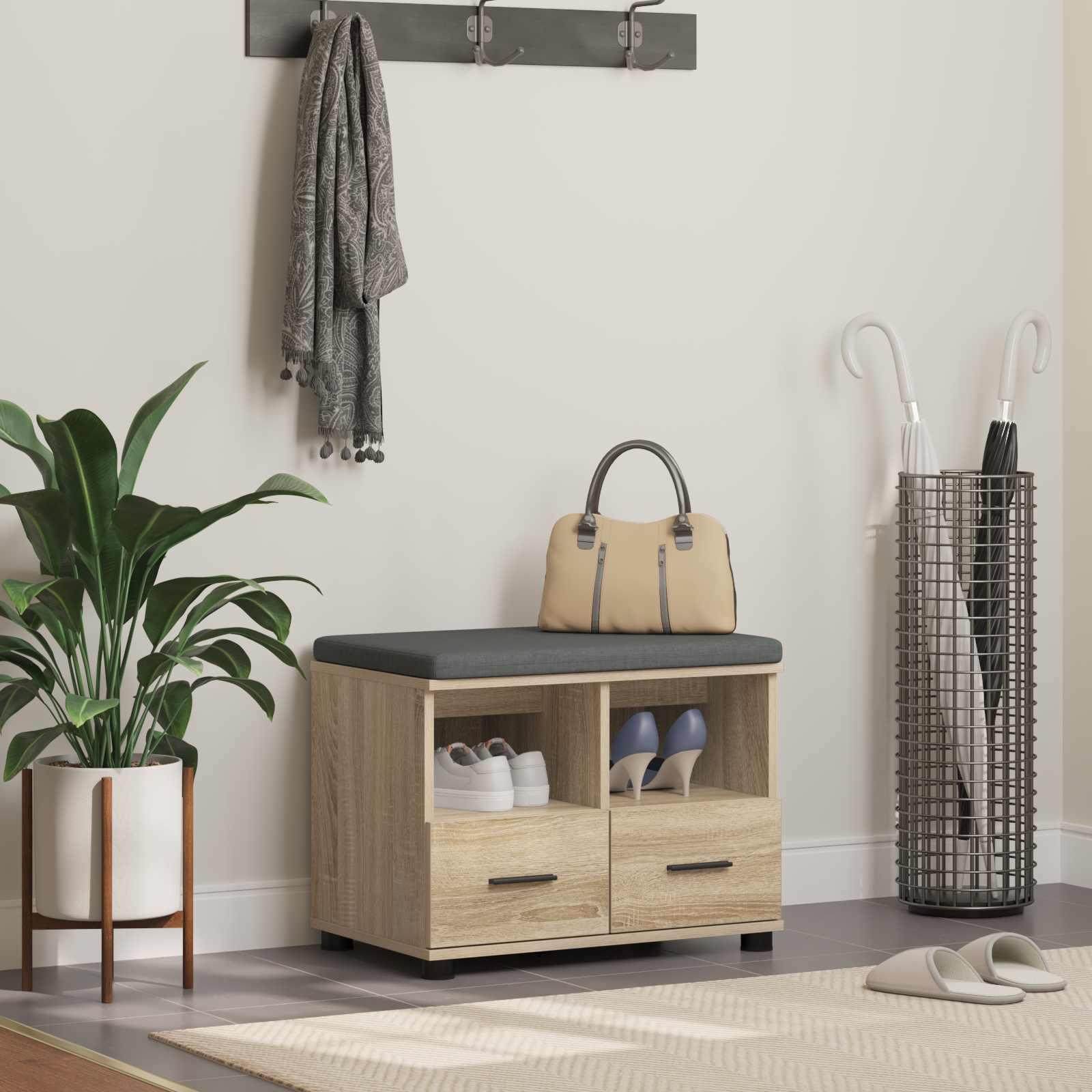 Hallbænk med opbevaring - Sonoma eg, 60 × 38 × 46 cm, kunstigt træ og stof