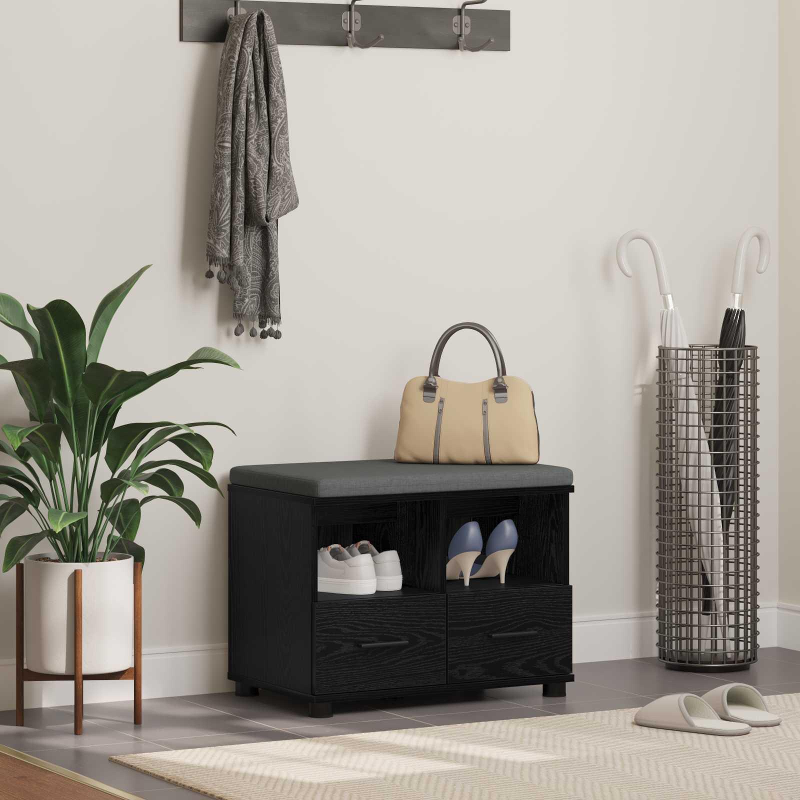 Hallbænk Sort eg 60 x 38 x 46 cm Partikelplade og Polsterstof