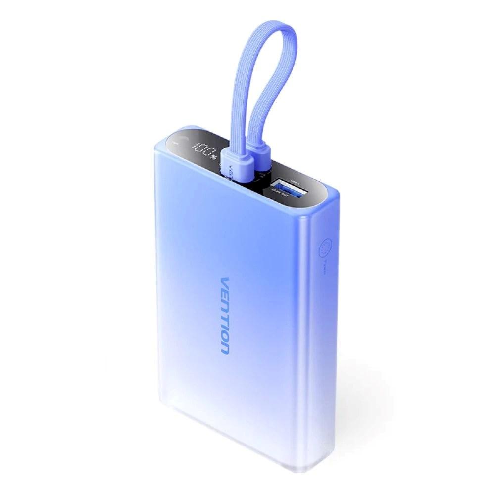 Vention powerbank 10.000 mAh med LED-display, USB‑C + Lightning + USB‑A, 22,5 W – blå billede
