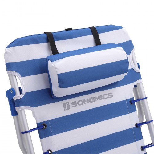 Strandstol med rygsækrem, justerbar solstol – blå/hvid