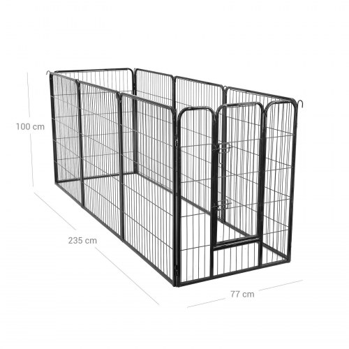 8-panel hundeløbegård i kraftigt metal, 77 × 100 cm – sort (PPK81H)