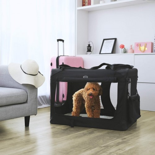 Foldbart transportbur til hund – stof, 102 × 69 × 69 cm, sort