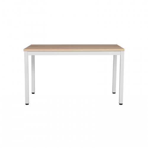 Skrivebord 120 × 60 cm – stabilt computerbord med hvidt stel og trælook, justerbare fødder