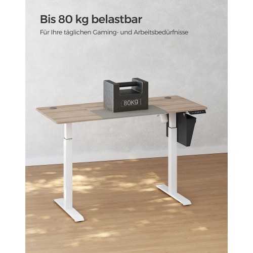 Elektrisk hæve-sænkebord 60 × 140 cm – højde 72–120 cm, splicet bordplade i hvid/greige, memory 4 niveauer, støjsvag, belastning 80 kg