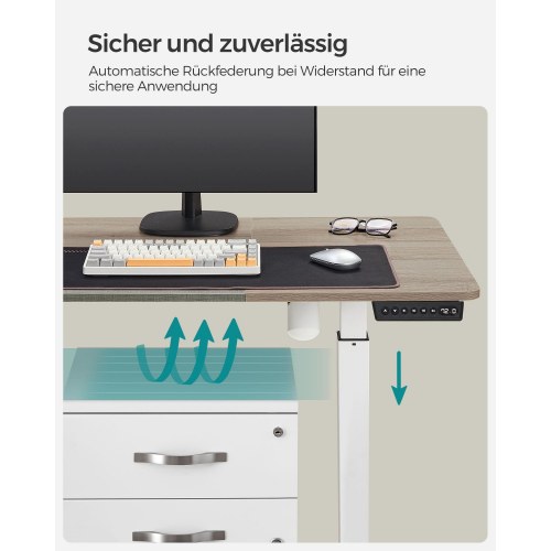 Elektrisk hæve-sænkebord 60 × 140 cm – højde 72–120 cm, splicet bordplade i hvid/greige, memory 4 niveauer, støjsvag, belastning 80 kg