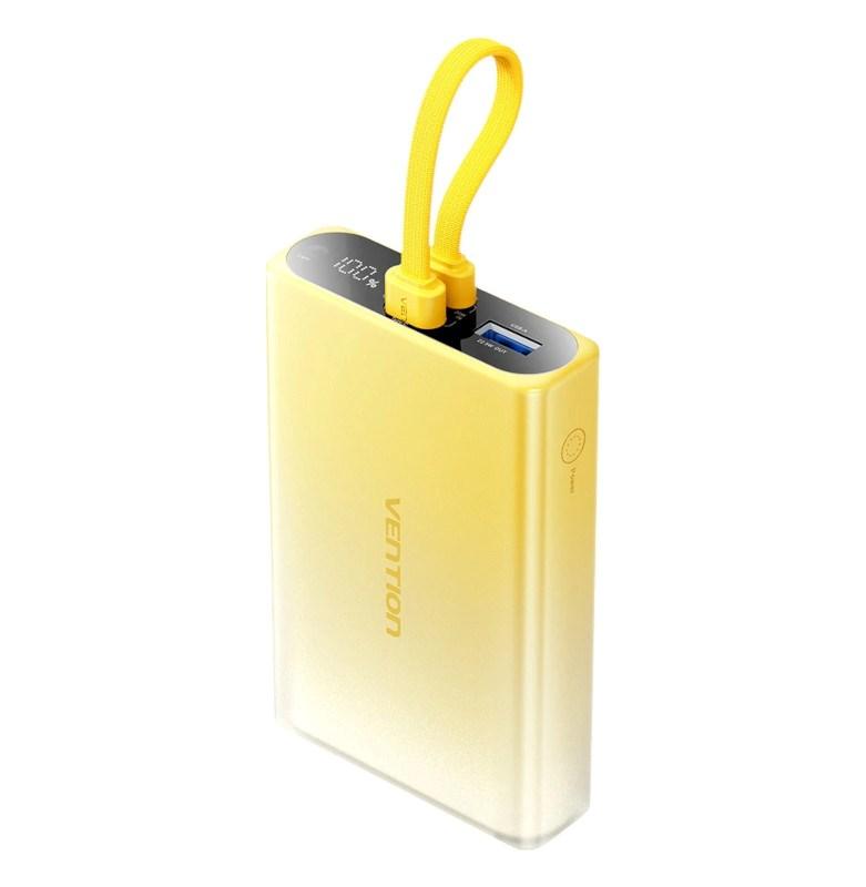 Vention powerbank 10.000 mAh med LED-display, USB‑C + Lightning + USB‑A, 22,5 W – gul billede